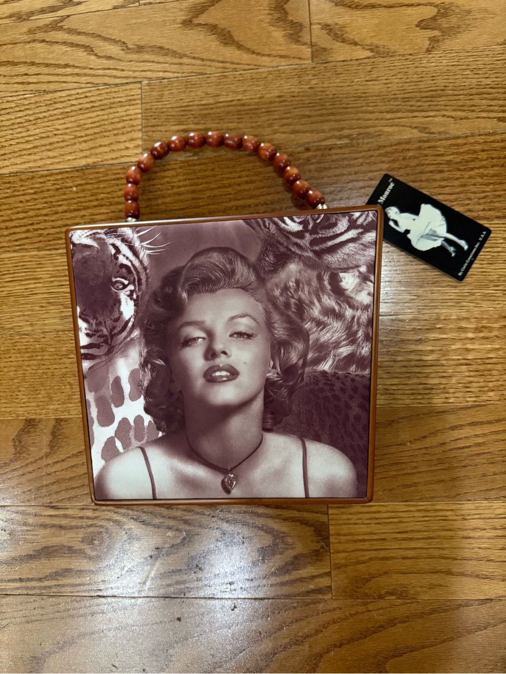 Marilyn Monroe vintage wood fabric hand bag